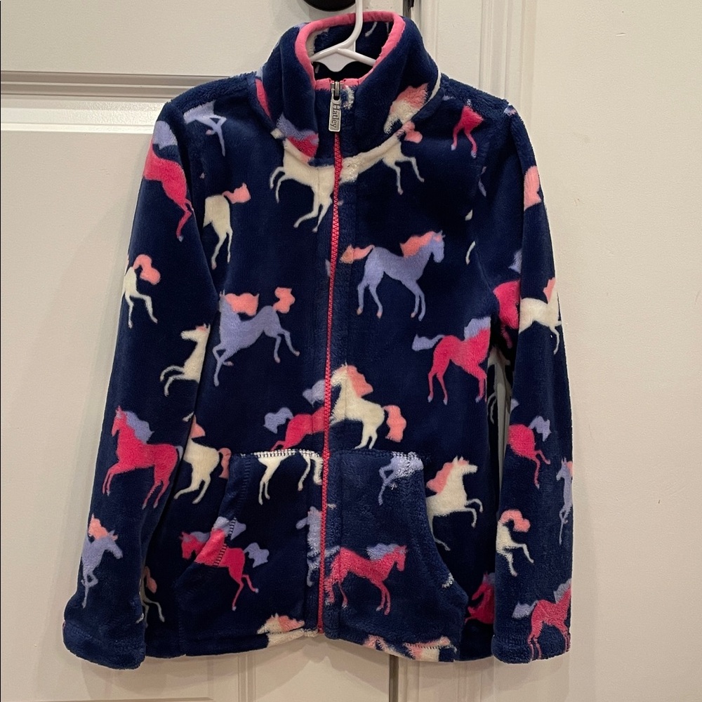 Hatley Navy and Pink Horse Fleece Jacket